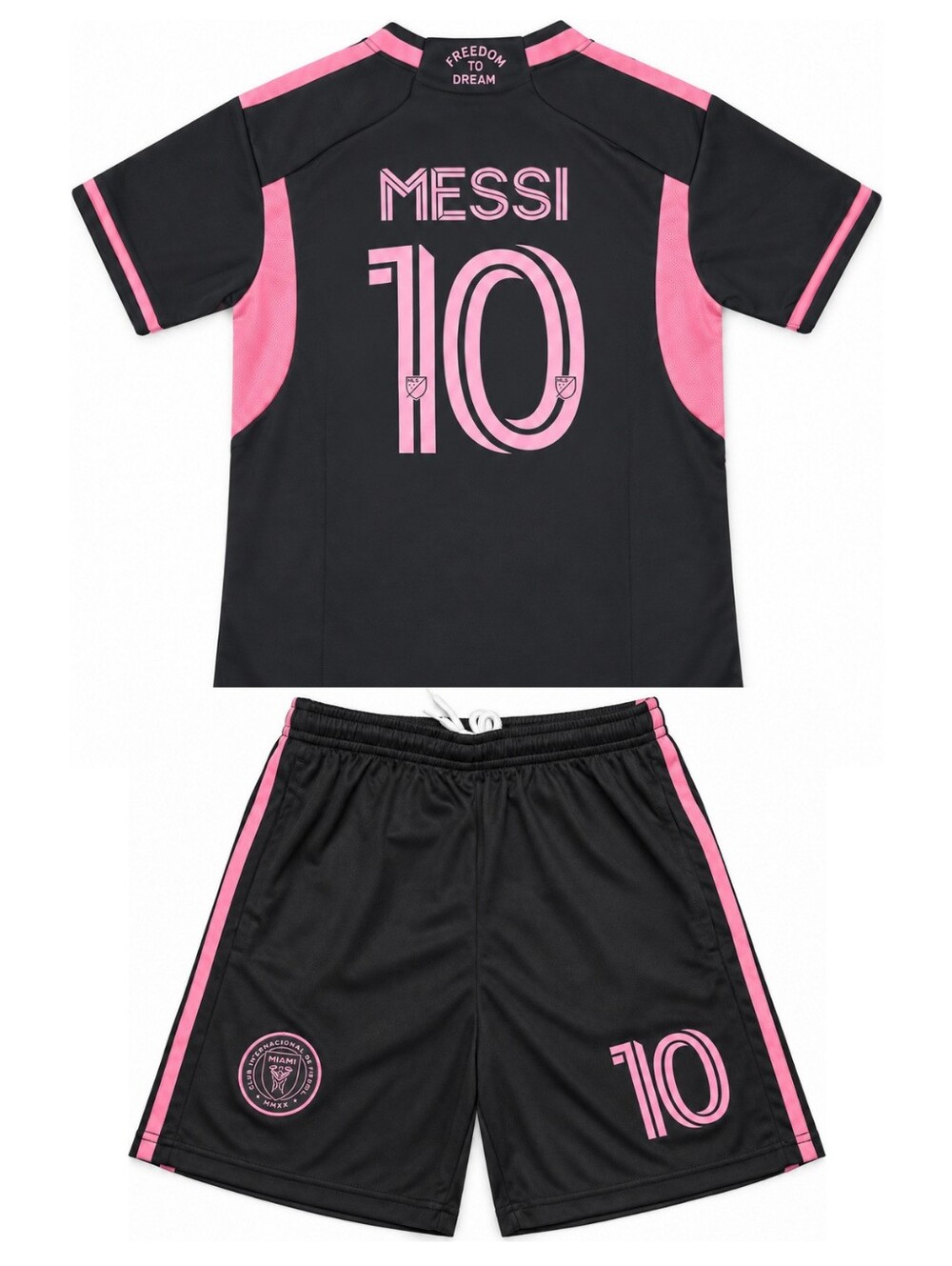 Kids Messi #10 Inter Miami Black Pink Unisex Soccer Jersey Shorts Set Youth New